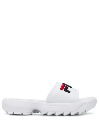 Shop Fila Disruptor Logo-embroidered Sliders In White