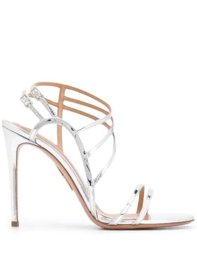 Shop Aquazzura Strappy Metallic Sandals In Silver