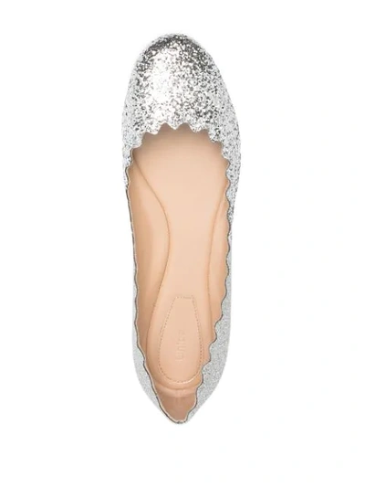 Shop Chloé Glitter Ballet Flats In Silver