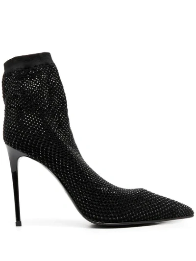 Shop Le Silla Rhinestone Embellished Sock Boots In Black