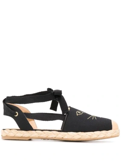 Shop Charlotte Olympia Kitty Canvas Espadrilles In Black