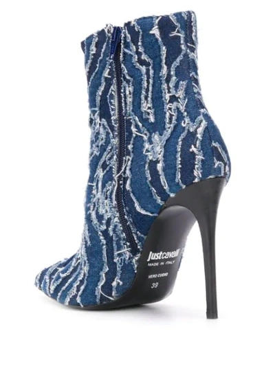 Shop Just Cavalli 120mm Pointed Distressed Denim Boots In Blue