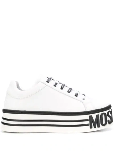 Shop Moschino Lace-up Platform Sneakers In White
