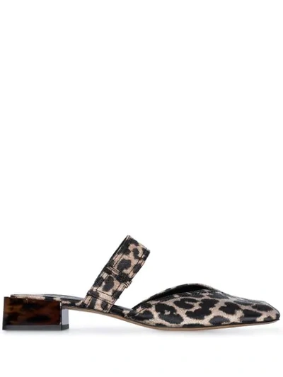 Shop Ganni Leopard-print Mules In Black