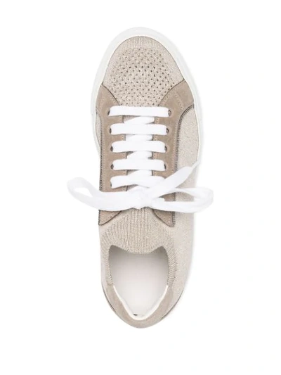 Shop Brunello Cucinelli Fly Knit Fabric Trainers In Neutrals
