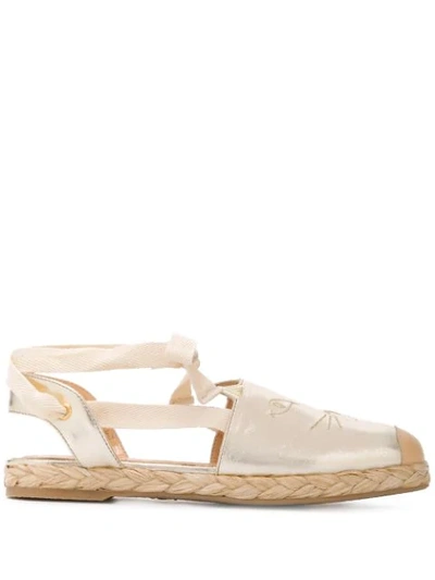 Shop Charlotte Olympia Kitty Embroidered Espadrilles In Gold