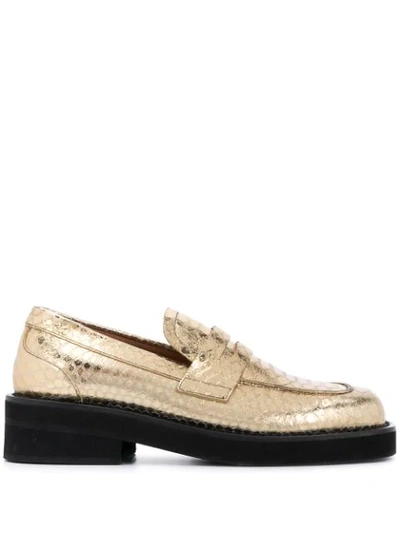 Shop Marni Snakeskin-embossed Leather Loafers In Gold