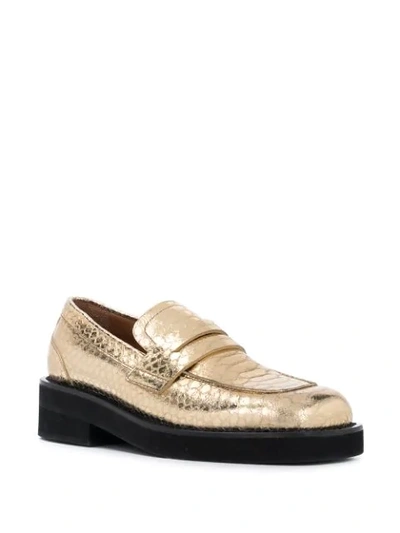 Shop Marni Snakeskin-embossed Leather Loafers In Gold