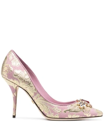 Dolce & Gabbana Floral Brocade Pumps With Bejeweled Embellishment In Pink |  ModeSens