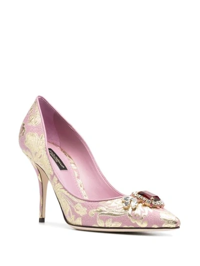 Shop Dolce & Gabbana 90mm Embellished Brocade Pumps In Pink