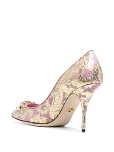 Shop Dolce & Gabbana 90mm Embellished Brocade Pumps In Pink