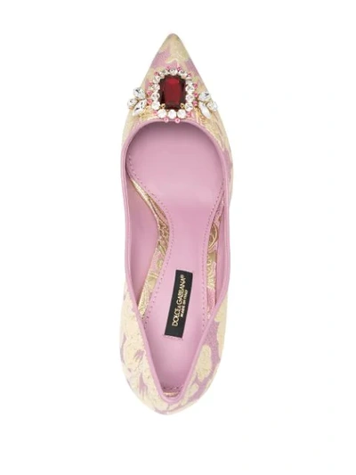 Shop Dolce & Gabbana 90mm Embellished Brocade Pumps In Pink