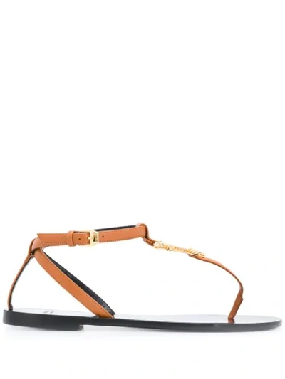 Shop Versace Virtus T-bar Flat Sandals In Neutrals