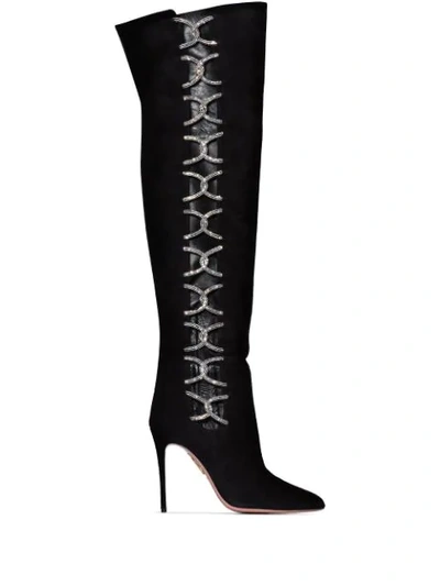 Shop Aquazzura Belle De Nuit 105mm Crystal-embellished Boots In Black