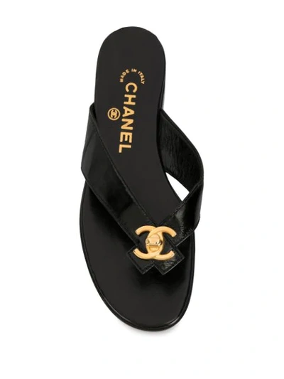 Pre-owned Chanel Cc Turn-lock Flat Sandals In Black