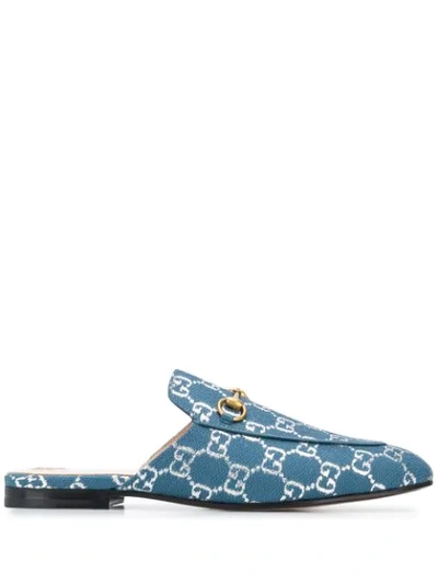 Shop Gucci Princetown Gg Supreme Slippers In Blue