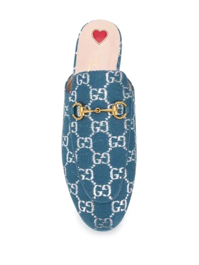 Shop Gucci Princetown Gg Supreme Slippers In Blue