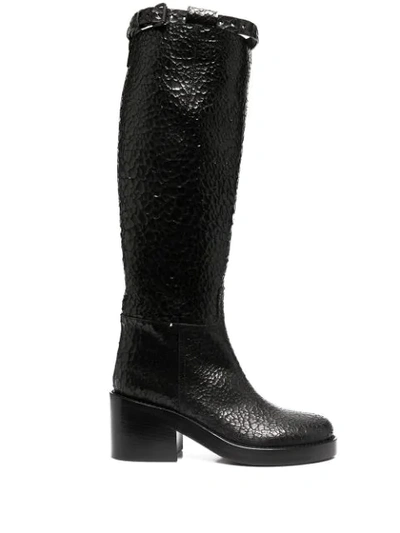 Shop Ann Demeulemeester Crinkled Leather Knee-length Boots In Black