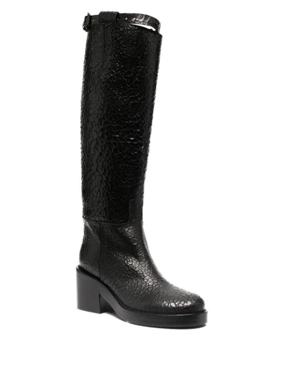 Shop Ann Demeulemeester Crinkled Leather Knee-length Boots In Black