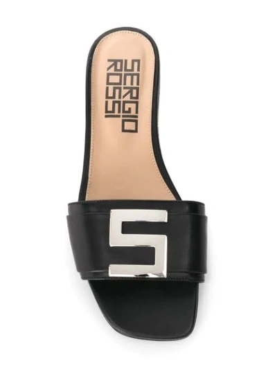 Shop Sergio Rossi Logo Plaque Low Heel Sandals In Black