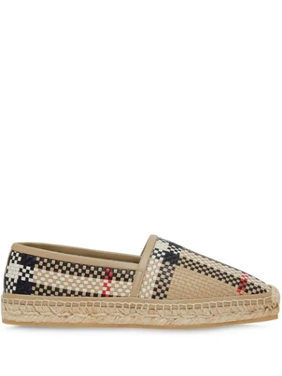 Shop Burberry Check-print Latticed Espadrilles In Neutrals