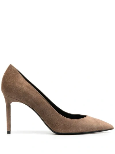 Shop Saint Laurent Anja Suede Pumps In Brown