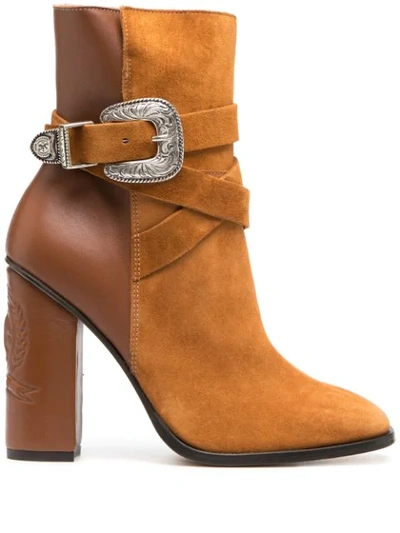 Shop Tommy Hilfiger Two-tone Buckle Ankle Booties In Brown