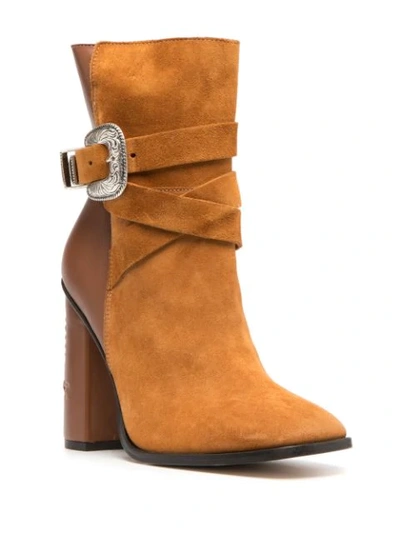 Shop Tommy Hilfiger Two-tone Buckle Ankle Booties In Brown