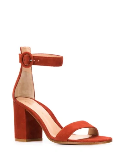 Shop Gianvito Rossi Block Heel Side Buckle Sandals In Orange