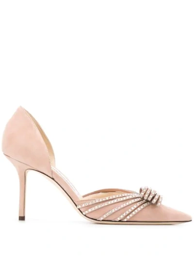 Shop Jimmy Choo Kaitence 85mm Crystal Embellished Pumps In Neutrals