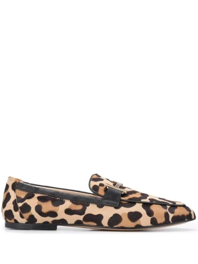 Shop Tod's Leopard-print Loafers In Neutrals