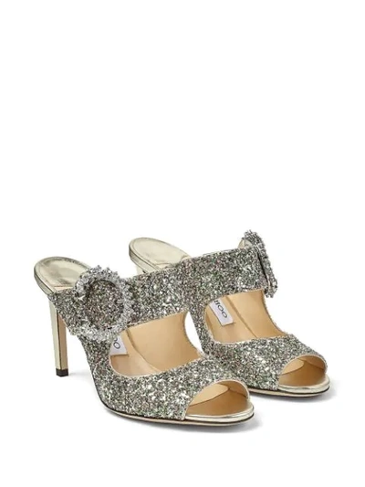 Shop Jimmy Choo Saf Glitter-embellished 85mm Sandals In Silver