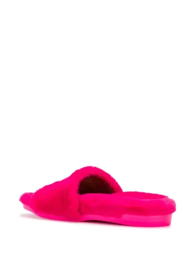 Shop Chiara Ferragni Embroidered-logo Faux-fur Slides In Pink