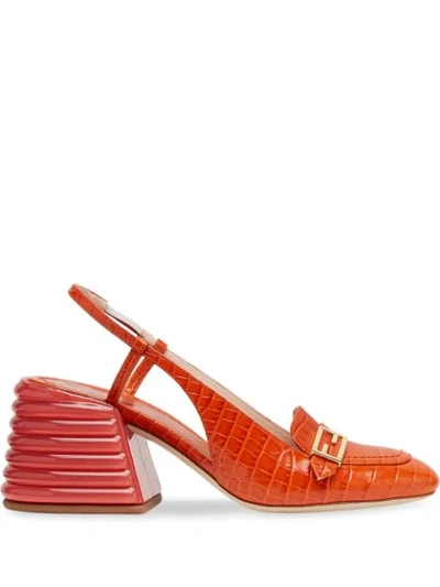 Shop Fendi Promenade Crocodile-effect Slingback Loafers In Red