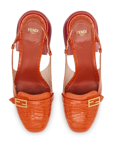 Shop Fendi Promenade Crocodile-effect Slingback Loafers In Red