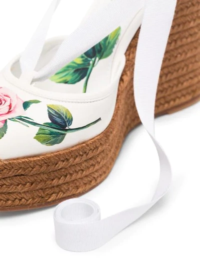 Shop Dolce & Gabbana 130mm Rose-print Leather Espadrilles In White