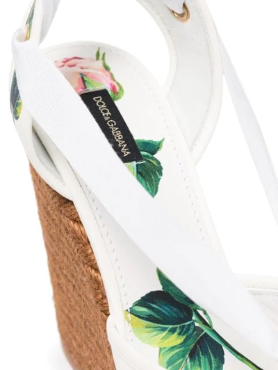 Shop Dolce & Gabbana 130mm Rose-print Leather Espadrilles In White