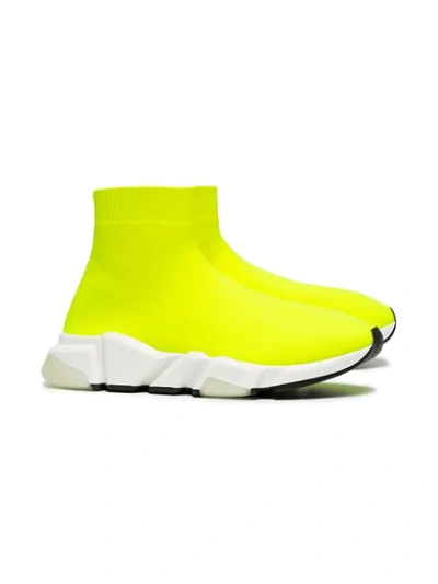 Shop Balenciaga Yellow Speed Neon Knitted Sneakers