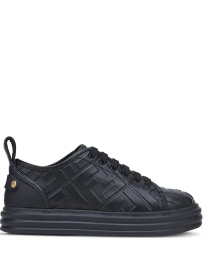 Shop Fendi Ff Embossed Sneakers In Black