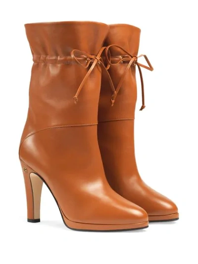 Shop Gucci Leather High Heel Ankle Boots In Brown