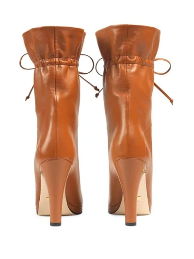 Shop Gucci Leather High Heel Ankle Boots In Brown