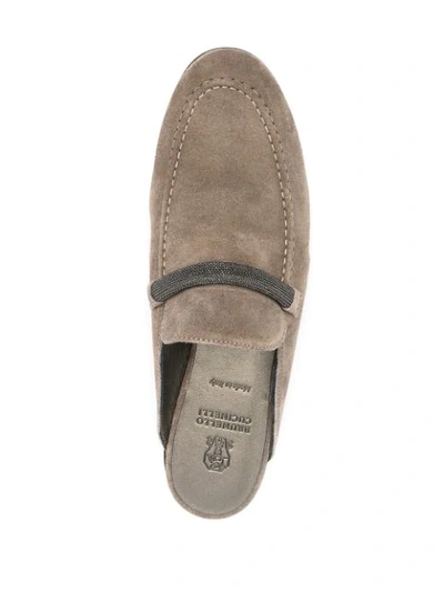 Shop Brunello Cucinelli Flat Suede Mules In Neutrals