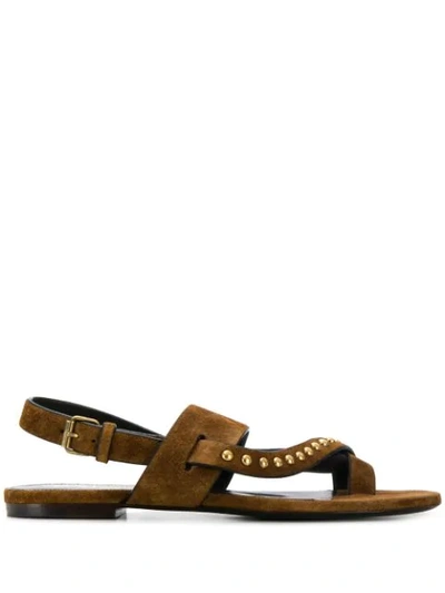 Shop Saint Laurent Gia Studded Sandals In Brown