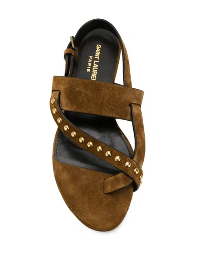 Shop Saint Laurent Gia Studded Sandals In Brown