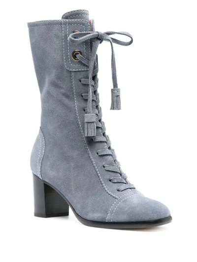 Alberta Ferretti 65mm Lace-up Boots In Blue