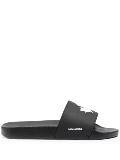 Dsquared2 Maple Leaf Faux-leather Slides In Black | ModeSens