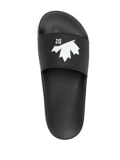 Shop Dsquared2 Maple Leaf Faux-leather Slides In Black