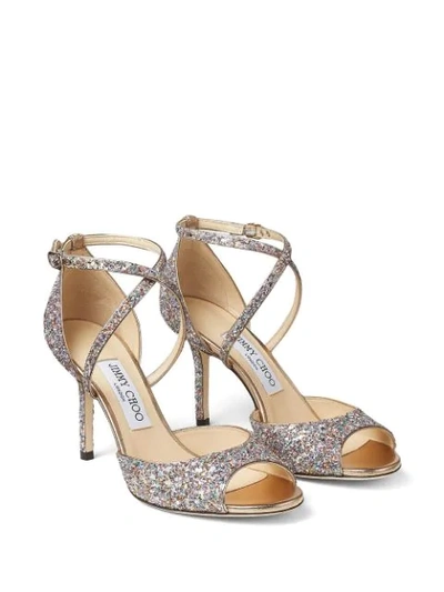 Shop Jimmy Choo Emsy 85mm Glow-in-the-dark Glitter Sandals In Metallic