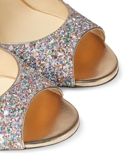 Shop Jimmy Choo Emsy 85mm Glow-in-the-dark Glitter Sandals In Metallic