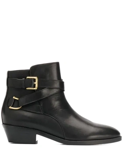 Ralph Lauren Side Buckle Ankle Boots In Black